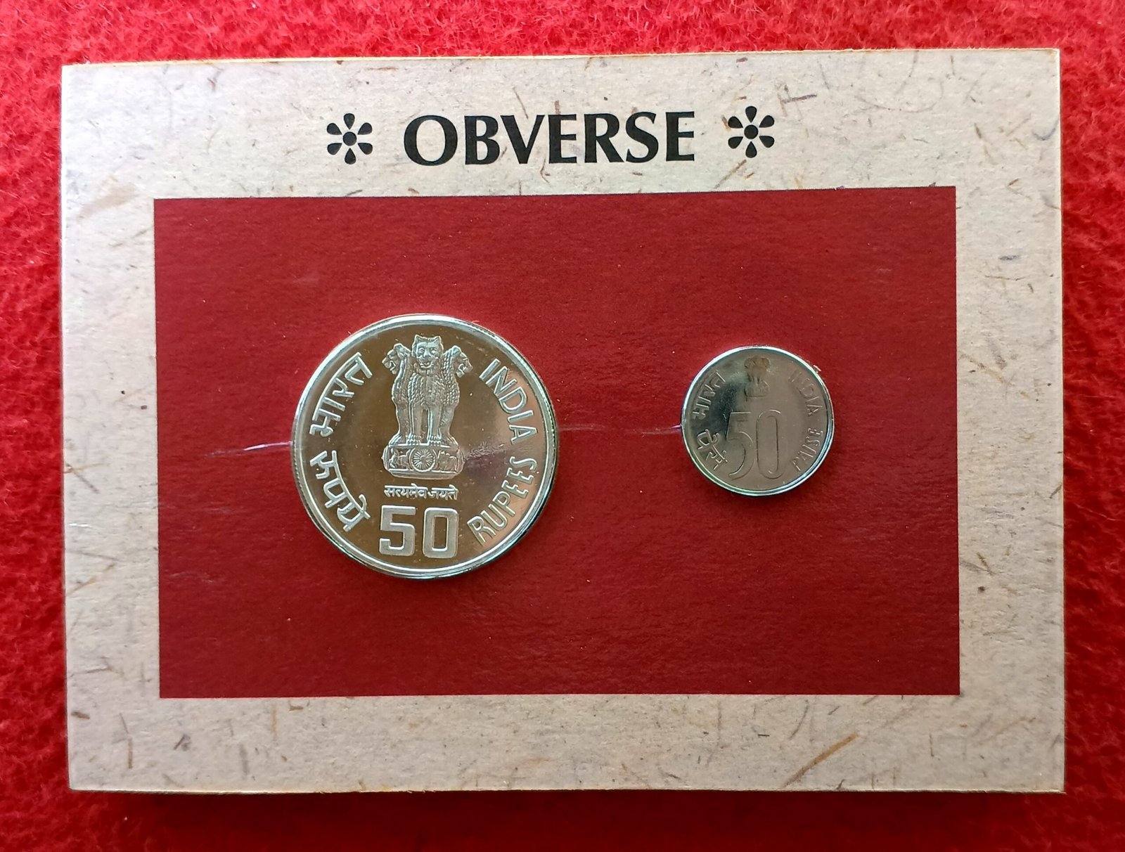 1997 - 50th Year of Independence UNC 2 Coins Set (Rs.50, Ps.50) Mumbai Mint - Image 2