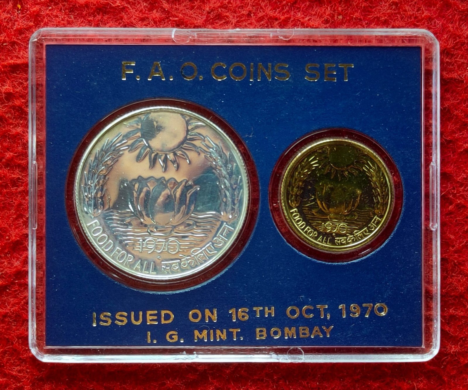 1970 - Food For All UNC 2 Coins Set (Rs.10, Ps.20) Bombay Mint - Image 2