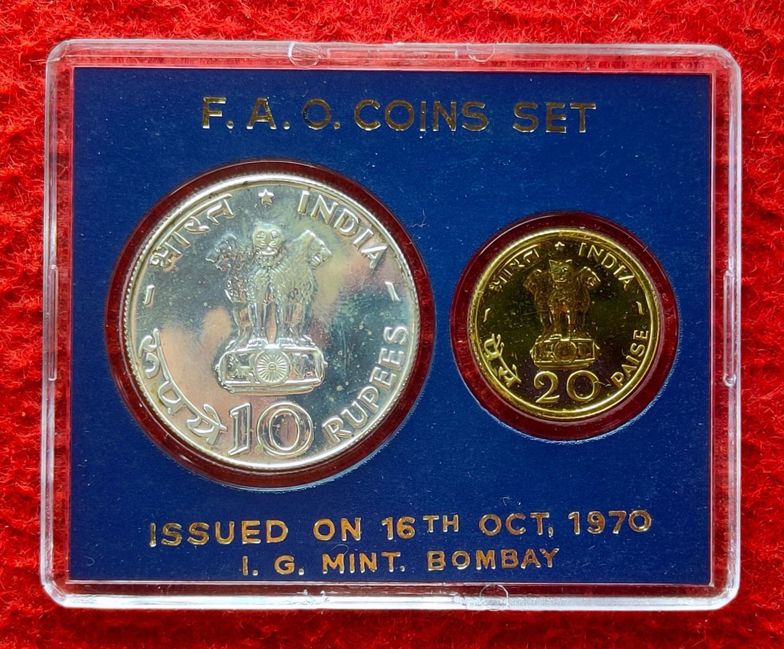 1970 - Food For All UNC 2 Coins Set (Rs.10, Ps.20) Bombay Mint - Image 3