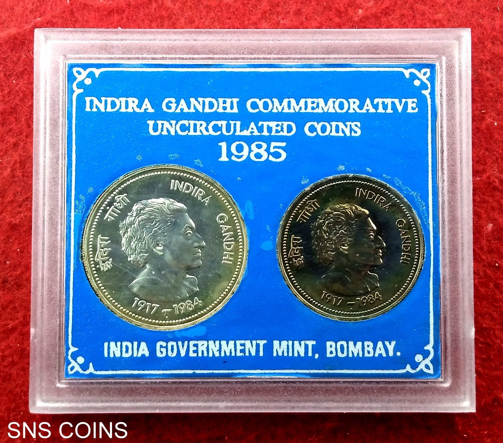 1985 – Indira Gandhi (Bombay) UNC 2 Coins Set (Rs.100, Rs.20) - Image 2