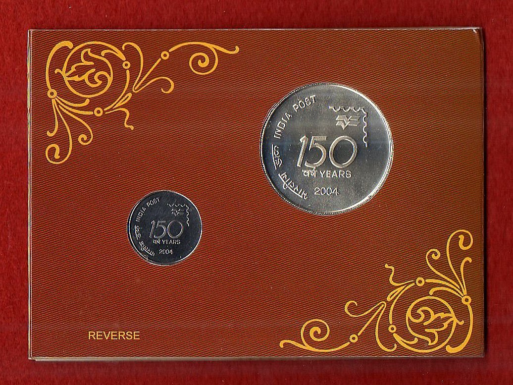 2004 - 150 Years of India Post (Kolkata) UNC 2 Coins Set (Rs.100, Rs.1) - Image 3