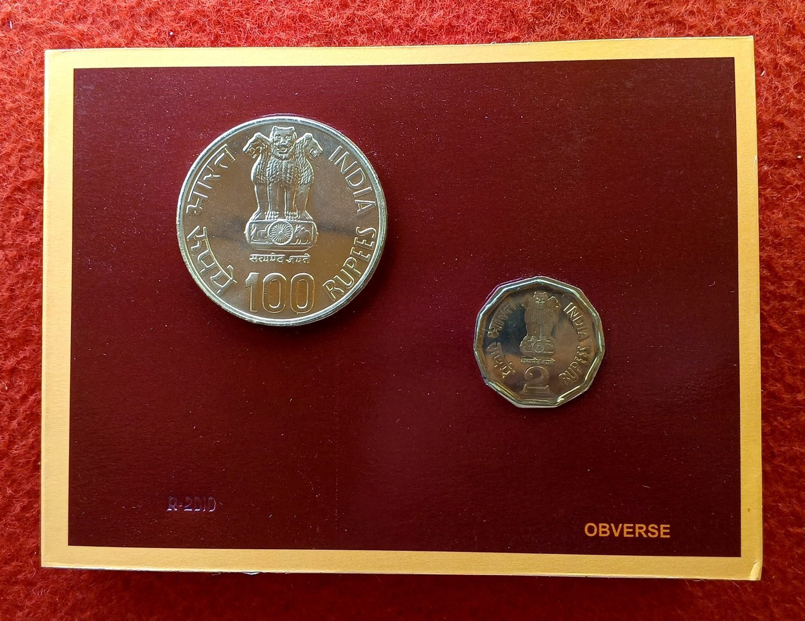 2004 - Telecommunications (Kolkata) UNC 2 Coins Set (Rs.100, Rs.2) - Image 2
