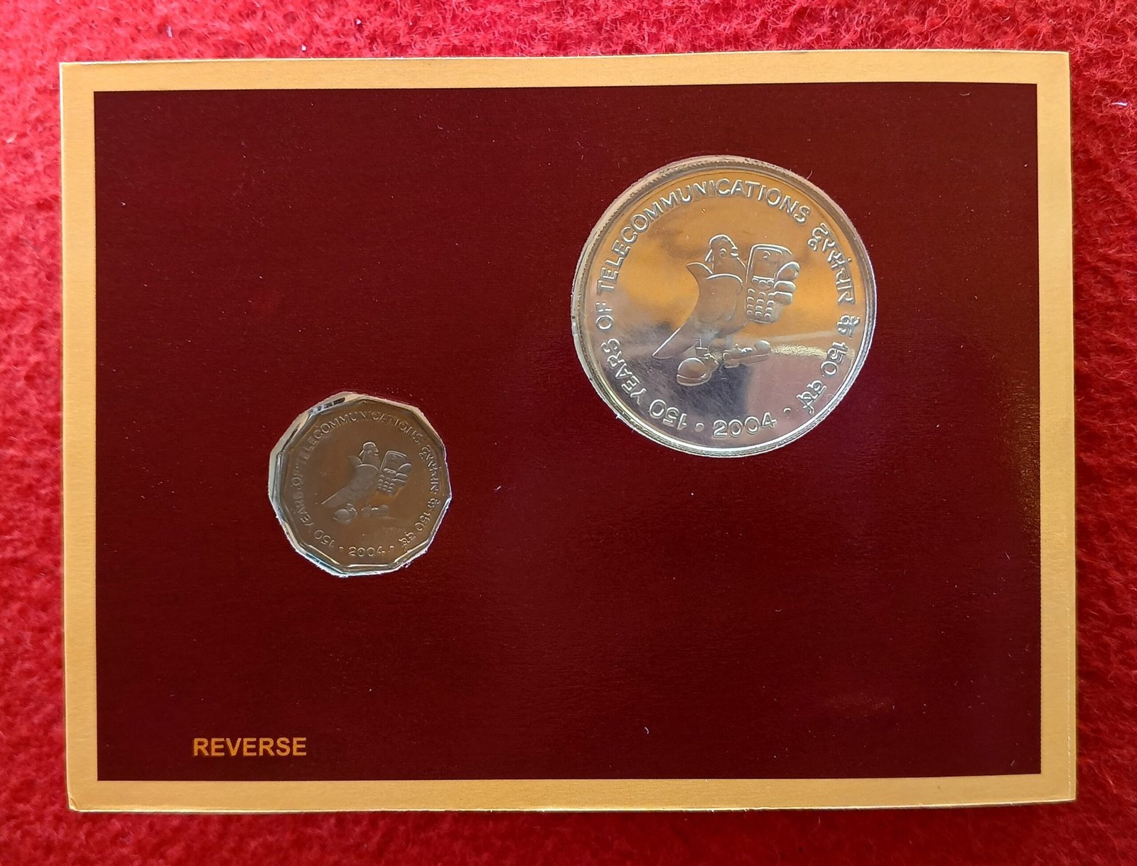 2004 - Telecommunications (Kolkata) UNC 2 Coins Set (Rs.100, Rs.2) - Image 3