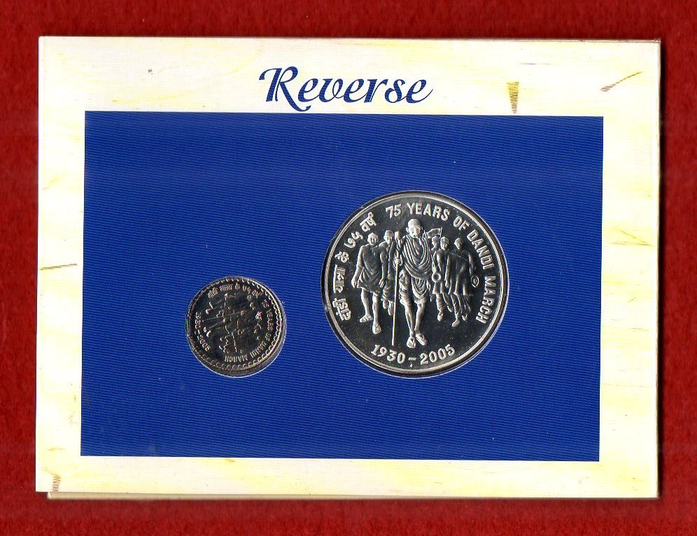 2005 - 75 Years of Dandi March (Mumbai) UNC 2 Coins Set (Rs.100, Rs.5) - Image 3