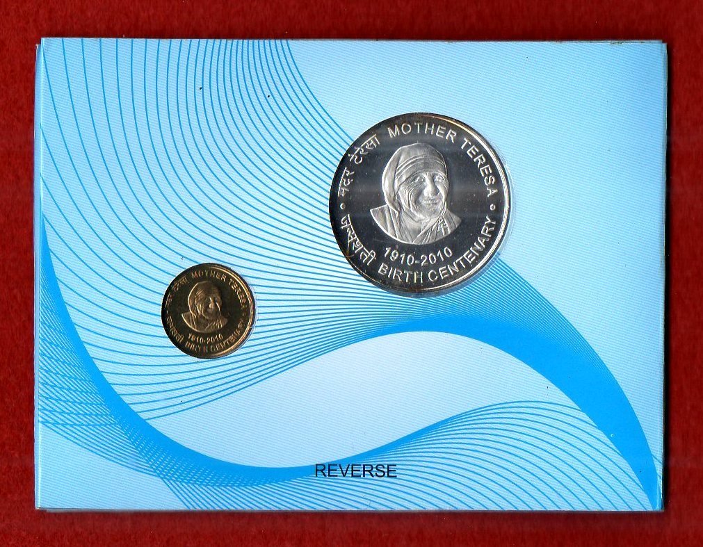 2010 – Mother Teresa Birth Centenary UNC 2 Coins Set (Rs.100, Rs.5) - Image 3
