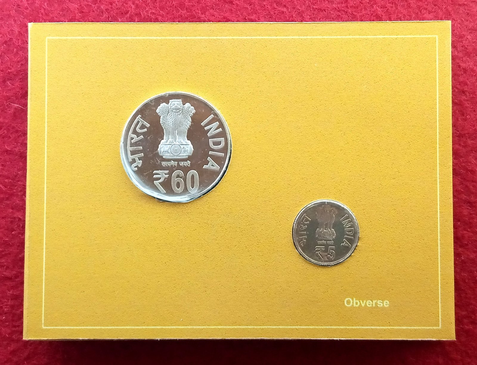 2012 - 60 Years Of India Govt Mint Kolkata UNC 2 Coins Set (Rs.60, Rs.5) - Image 2