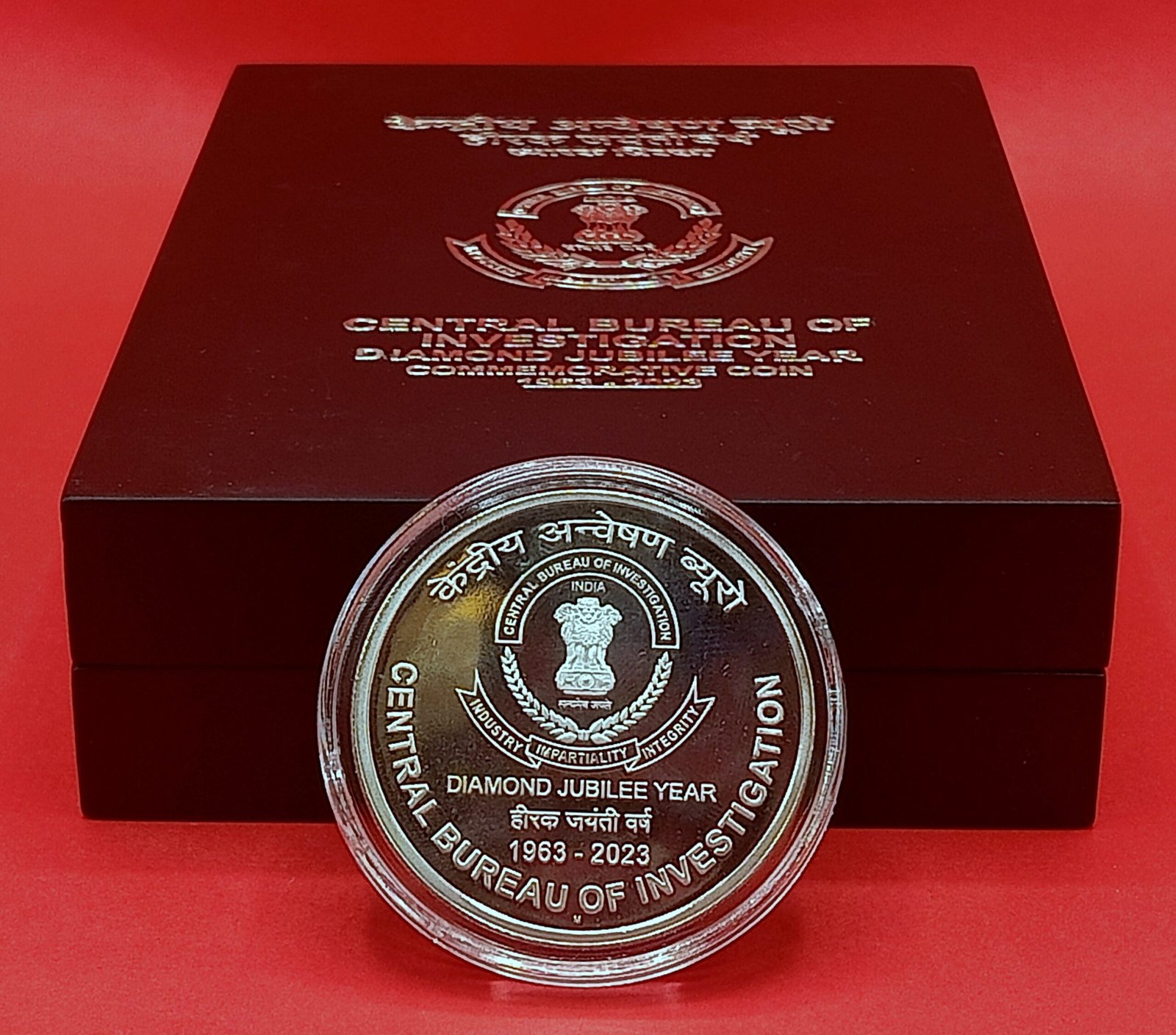 2023 - Central Bureau of Investigation CBI Diamond Jubilee Year Commemorative 1 Coin MDF Box (Rs.60) Mumbai Mint - Image 7