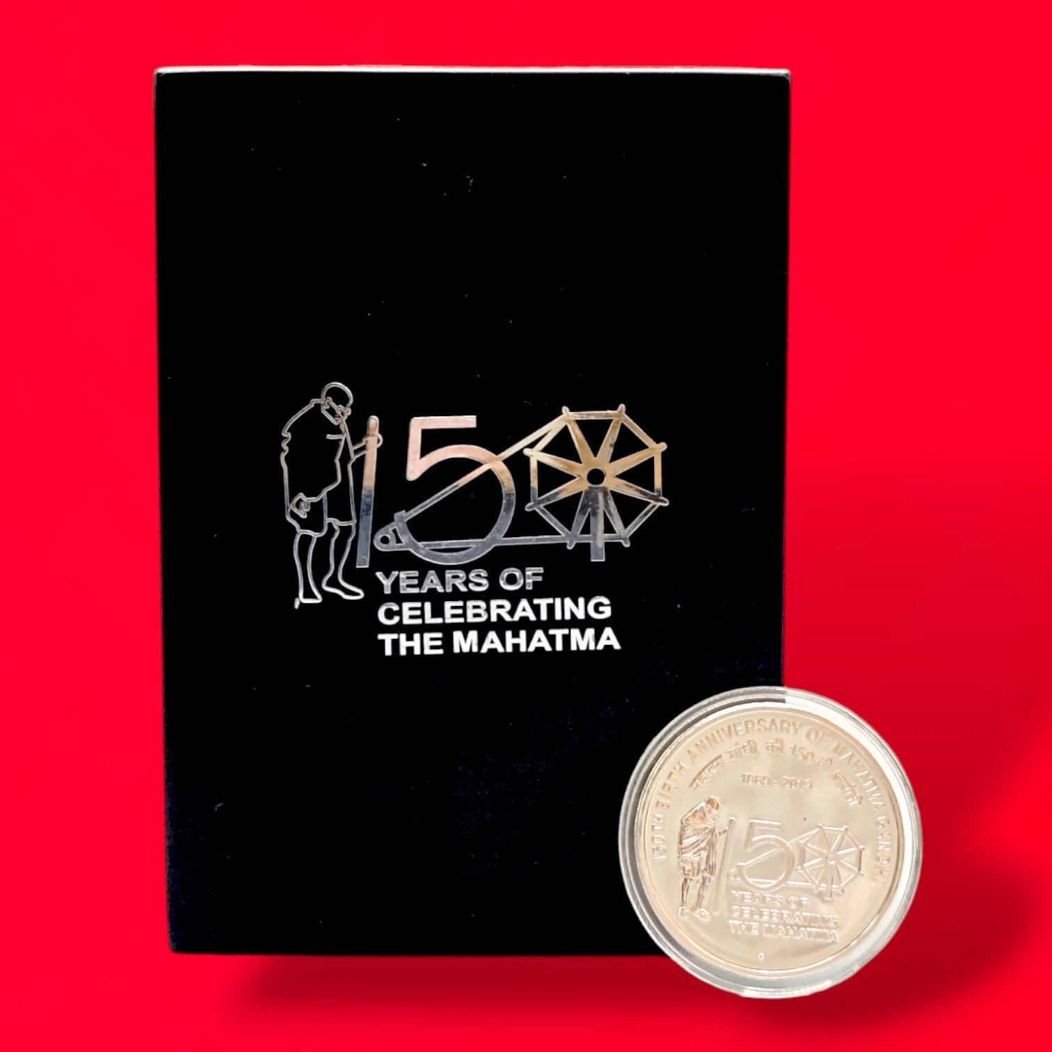 2019 - 150th Years Anniversary of Celebrating The Mahatma Gandhi UNC 1 Coin MDF Box (Rs 150) Mumbai Mint - Image 2