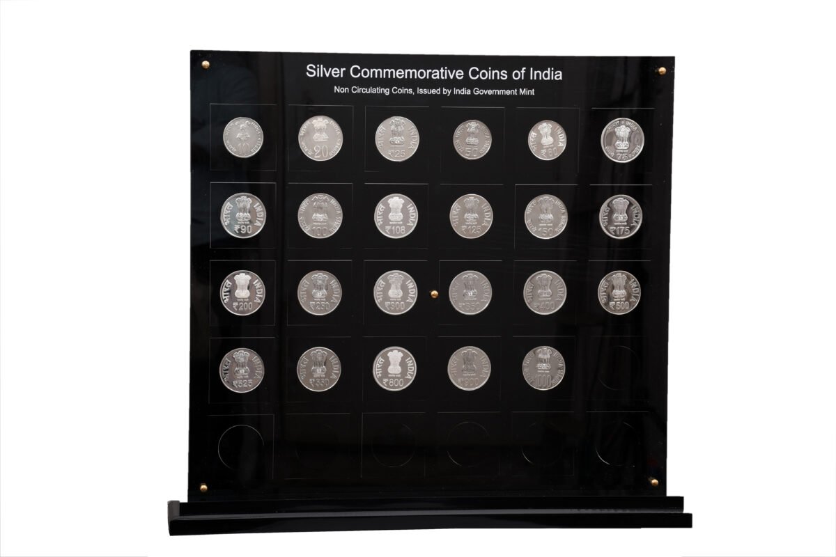 23 Silver Commemorative Coins of India Government Mint (₹10–₹1000) Acrylic Display
